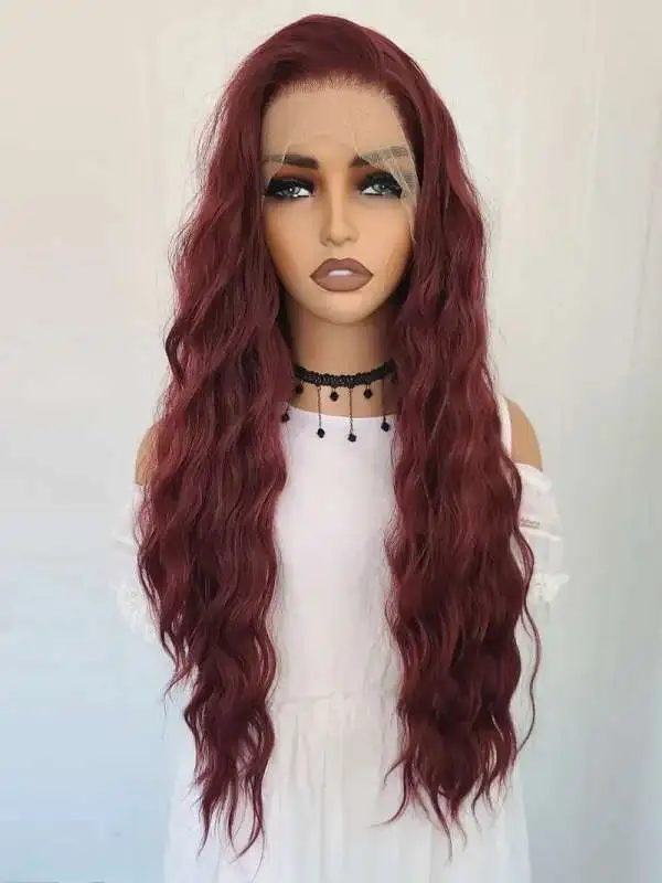 Red Brown Synthetic Hair Wig Heat Resistant Lace Front Wigs