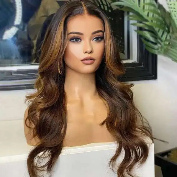 Highlight Brown Body Wave Ombre Lace Front Wigs