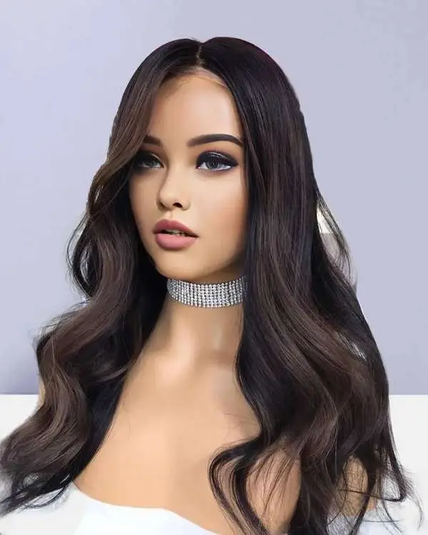 Highlight Dark Brown Body Wave Lace Front Wigs