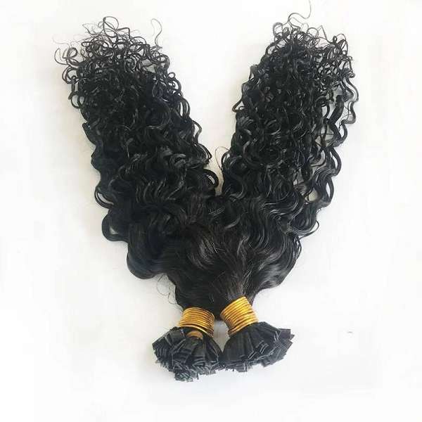 Curly Flat Nail Tip In Hair Extensions  Natural Color